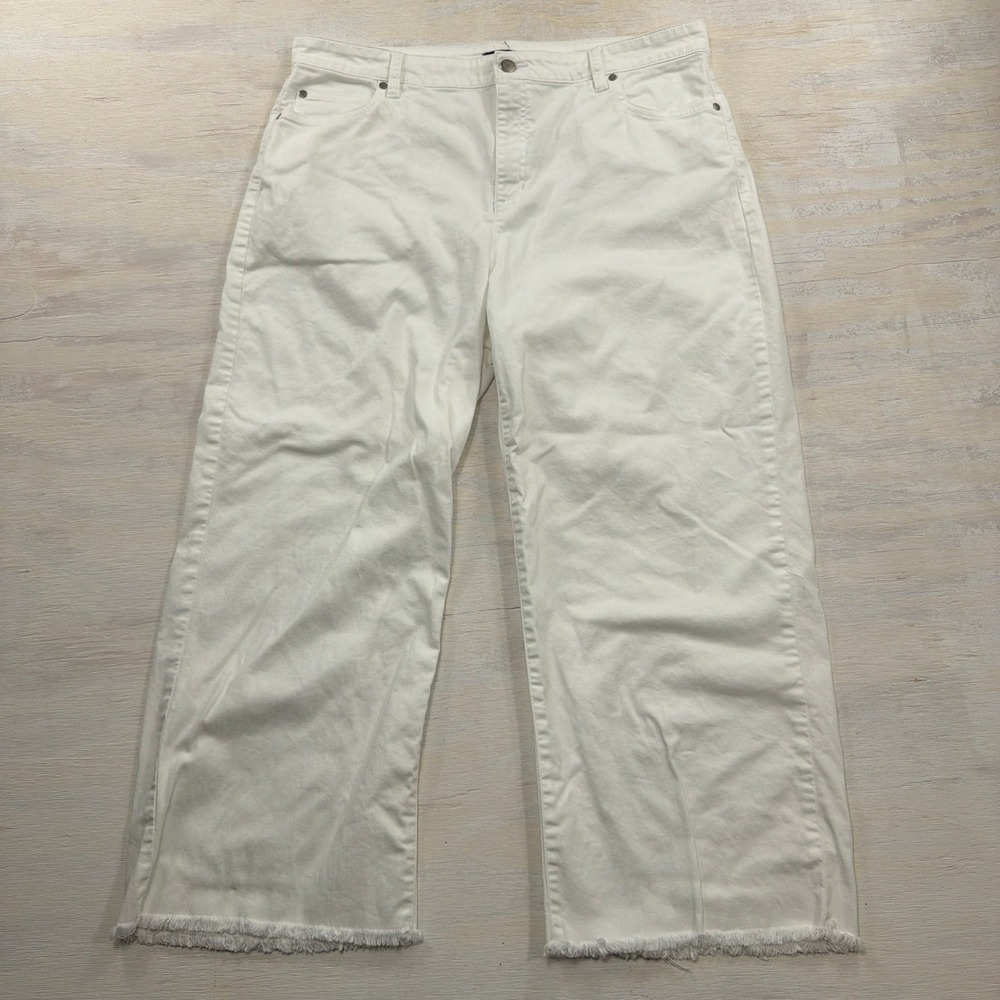 Eileen Fisher Pants XL Wide Leg Organic Cotton Raw Hem White Womens